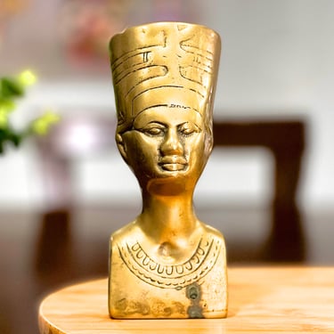 VINTAGE: Brass Egyptian Pharaoh Bust figurine - Brass Figurine - Home Decor - Office - Gift Idea - SKU 00035342 