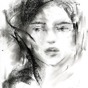 Expressive Female Portrait Painting - Charcoal Drawing Female Face Portrait - Black White Art - Art Gift ~9x11 - Ready to Frame - Unique Art 