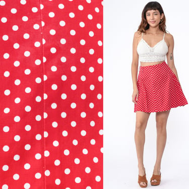 60s Polka Dot Skirt Red Mod Skirt A-line Flared White High Waisted Mini Retro Vintage Patterned Miniskirt 1960s Junior House Extra Small xs 