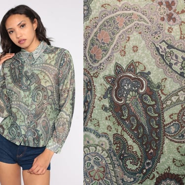 NWT Alice Olivia 2024 Julius sheer paisley blouse green Bohemia multi floral shirt