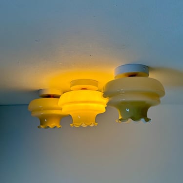 1 of 3 Vintage Beige Ruffled Opaline Glass Sconces / Italian Flush Mount Ceiling or Wall Lights / MCM Lighting / 1970s Retro Lamps 