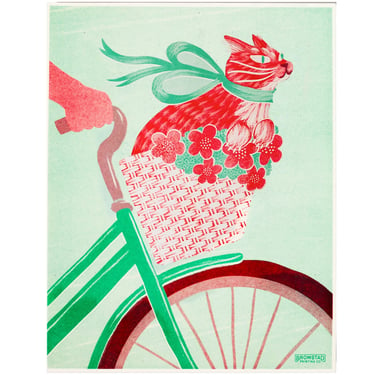 Cat In A Bike Basket Print