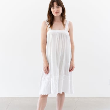 Vintage White Cotton Ruffle Dress | Antique Eyelet Summer Slip Nightgown | S | 