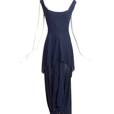 OCIMAR VERSOLATO- 1990s Navy Draped Chiffon Gown, Size 6