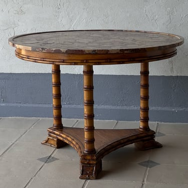 19th C. French Faux Bamboo Center Table with Red Scagliola Top