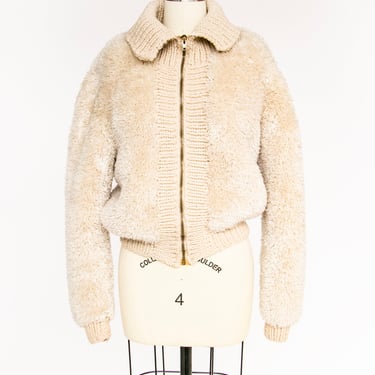 1960s Zip Cardigan Fuzzy Sweter S / M 