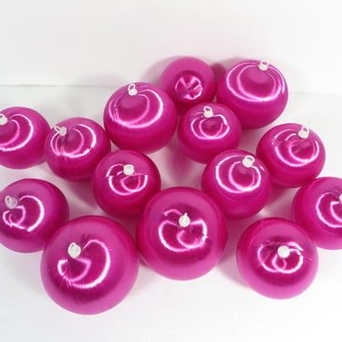 Vintage Pink Magenta Satin String Ball Ornaments - 14 Pink Satin String Tree Ornaments 