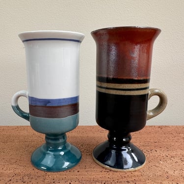 Otagiri Stoneware Irish Coffee Cups | Tall Footed Pedestal Mugs | Japan 