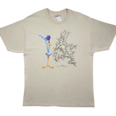 Vintage 2002 Looney Tunes Wile E. Coyote and the Road Runner Double Sided Funny Graphic Cartoon T-Shirt Size Large 