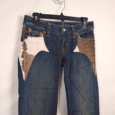 Vintage 2000s Low Rise Cow Patch Flare Jeans, Size Small / Extra Small 