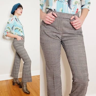 Vintage Gray Wool Pants Plaid Houndstooth Flat Front / Dana Buchman Petites Retro Style Pants Slacks Trousers / 6 / Reine 