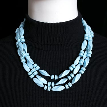 Lovely Vintage 50s 60s Pastel Blue Long Beaded Necklace 