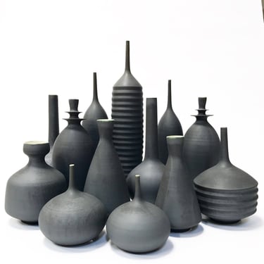 RESERVED for Steve- Custom Collection of 13 stoneware vases by Sara Paloma Pottery glazed in Old Slate Matte 