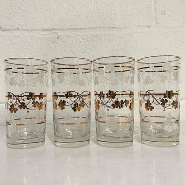 Vintage Mid Century Libbey Gold Clovers Highball Glasses Barware Set of 4 Nature Barware Glass Drinkware Retro 1960s 