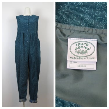 Vintage 1980s Laura Ashley jumpsuit corduroy floral overalls oversized Ireland 