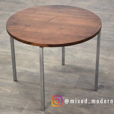 Florence Knoll Round Walnut End Table 