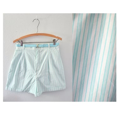 Vintage Pastel Striped Shorts 80s High Waisted Stripe Short with Belt Size Medium M 