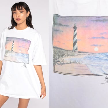 Lighthouse Beach T Shirt Graphic Tee Shirt Vintage 90s Tshirt Retro T Shirt 1990s Sunset Shirt Extra Large xl 2xl xxl 