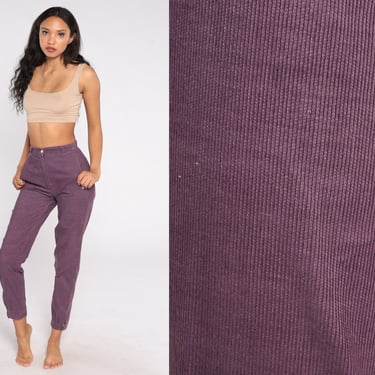 Tapered Corduroy Pants 80s Purple High Waisted Trousers Mom Pants High Waist 1980s Relaxed Slim Vintage Extra Small xs 