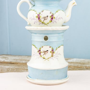 Antique French "Petit Oiseau" Teapot with Warming Stand