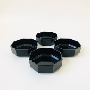 Vintage Black Octagon Bowls by Arcoroc France / Set of 4 