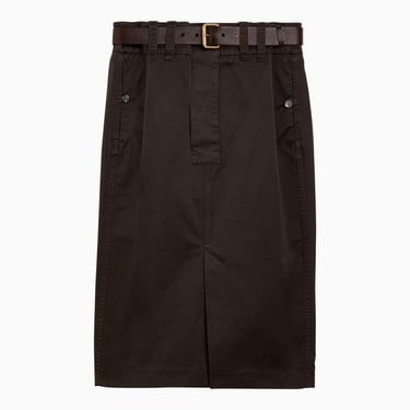 Saint Laurent Brown Cotton Skirt With Belt Women