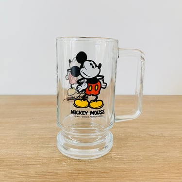 Vintage Mickey Mouse Glass Beer Mug circa 1970s by Walt Disney Productions 
