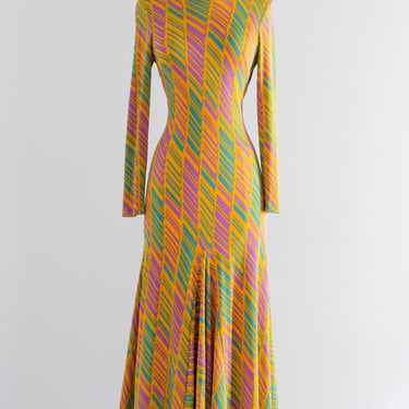 EPIC 1970's Citrine Mosaic Gown By Diane Von Furstenberg / Sz M