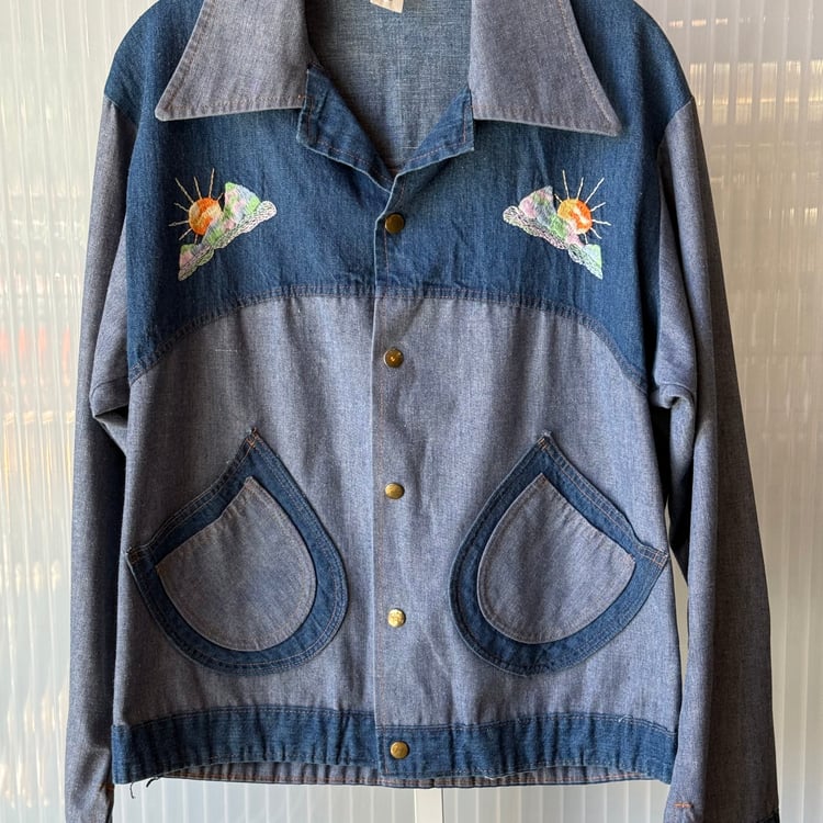 1970s Embroidered Sunshine Denim Patchwork Snap-Up Jacket | The