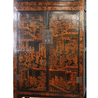 Antique Large Late 19th Century Chinese Compound Cabinet with Decorative Panels