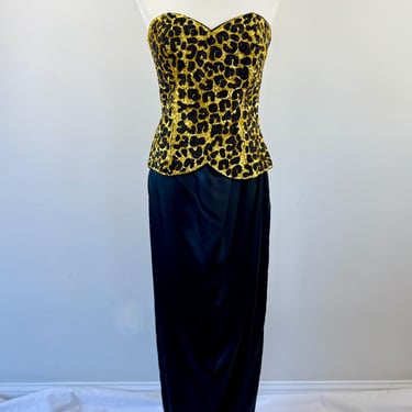 1980s Richilene Sequin/Beaded Cheetah Print Dress 