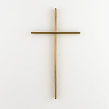Large Simple Brass Cross, Vintage Brushed Brass Wall Cross, Religious Wall Decor, Minimalist Plain Cross 