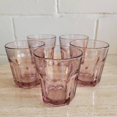 Set of 5 Vintage Pink Libbey Rocks Glasses