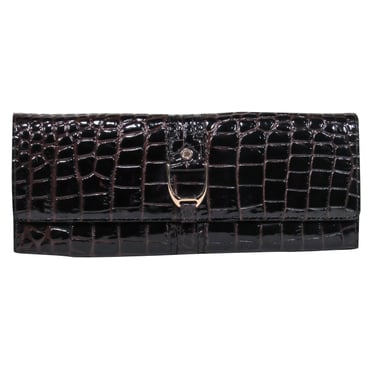 Cole Haan - Brown Patent Leather Crocodile Embossed Clutch