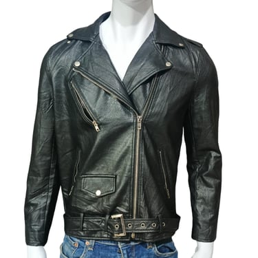 Vintage Biker Leather Jacket for Men's | Diagonal Zipper Motorcycle Jacket | Classic Collared Full Zip Leather Jacket | Size XL 