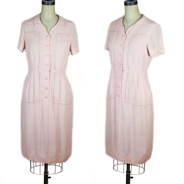 1950s Dress ~ Light Pink Soutache Trim Day Dress 