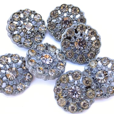 1” 1800s Antique Paste Stone Rough Cast Metal Buttons - Faceted Foil Backed Jeweled Button Set 