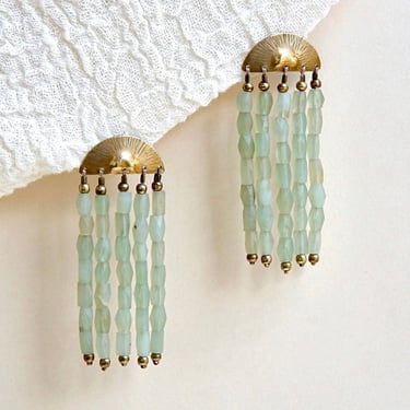 Sacred Roots Earrings - Oxidized Brass, Sterling Silver + Jade Gemstone Beads