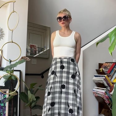 Vtg 90s Silk Check Tulip Midi Skirt 