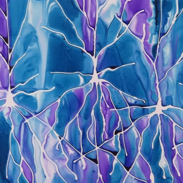 Pyramidal Neurons in Blue and Purple - original ink painting on yupo of brain cells - neuroscience art 