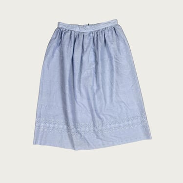 (27") 70s/80s Light Blue Floral Embroidered Eyelet Skirt