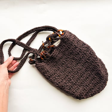 1990s Brown Crochet Purse Bag | 90s Brown Crochet Crossbody Bag | Carrie Forbes 