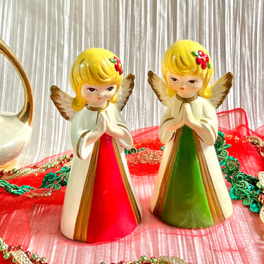 Mod Mid Century Holiday Angels, Ceramic, Pair, Holiday Decor, 60s 70s Vintage 