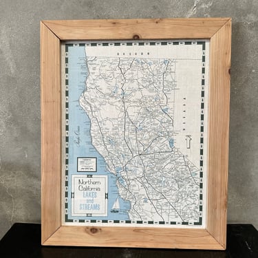 Vintage Northern CA Lakes Map with Cedar Wood Frame