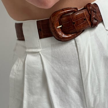 Vintage Cognac Embossed Leather Belt