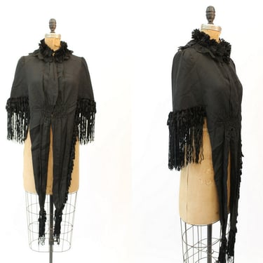 Victorian cape | silk fur fringe | antique Edwardian 
