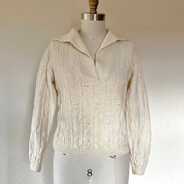 Vintage Cream sweater with shawl collar 