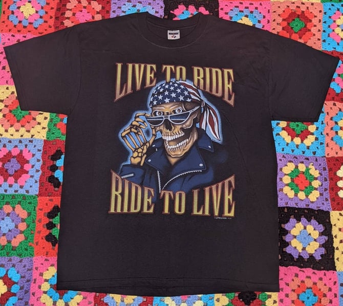 Vintage Skull Biker Live to Ride Ride to Live Tshirt Large Deadstock Condition! 