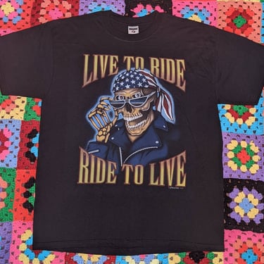 Vintage Skull Biker Live to Ride Ride to Live Tshirt Large Deadstock Condition! 