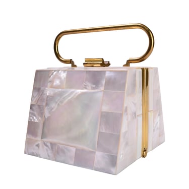 Vintage 1950s Phenomenal Structured Mother of Pearl Trapezoidal Handbag